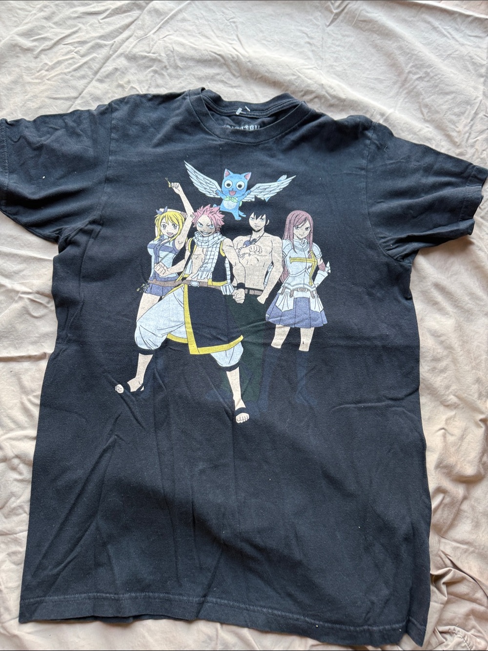 Black Anime Graphic Short-Sleeve Tee - Fairy Crew Print